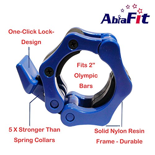 AbraFit 2” Olympic Barbell Clamps - Solid ABS Locking Barbell Collars with Quick Release - for Professional Training Strong Lifts and Olympic Training- Set Of 2 (Free Bag !!!) (Blue)