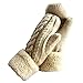 Women's Winter Gloves Warm Lining - Cozy Wool Knit Thick Gloves Mittens in 6 color (Cream)