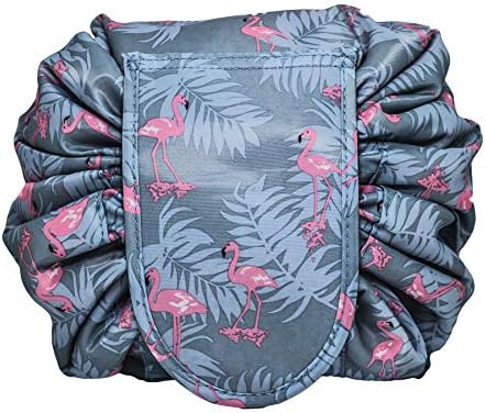 Lazy Makeup Bag Drawstring Cosmetic Bag Magic Travel Pouch Portable Quick Pack Waterproof Organizer Bags for Women,Blue Flamingo