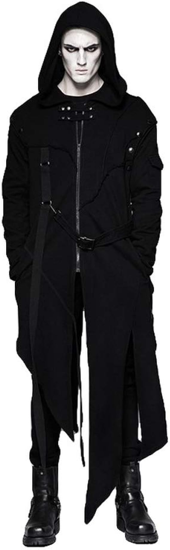 Punk Rave Men's Hooded Long Sweater Coats Worsted Detachable Black Trench Coat Halloween Vampire 