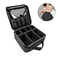 Portable Travel Makeup Bag,Makeup Train Case Artist Cosmetic Bag Organizer with 6 Pcs Adjustable Dividers for Cosmetic Makeup Brushes Toiletry Jewelry Digital Accessories,Black