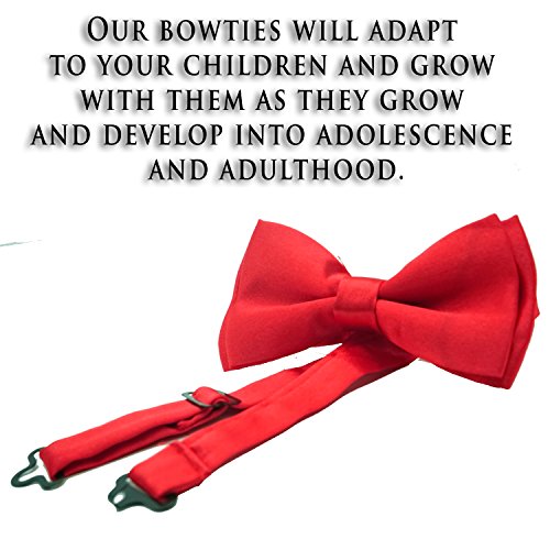 Bow Tie For Kids - Stylish Pre Tied Bow Ties for Boys and Girls - Adjustable Length by FOREER (Red) - Thumbnail 3
