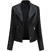 MODFUL Women's Faux Leather Moto Jacket Casual Short Solid Color PU Biker Coat with Pockets