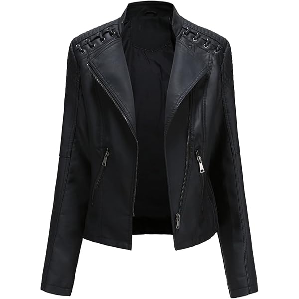 ジャケット・アウター ROUND SHORT SYNTHETIC LEATHER JACKET Edgy Moto Style Women's Real Leather Asymmetrical Jacket