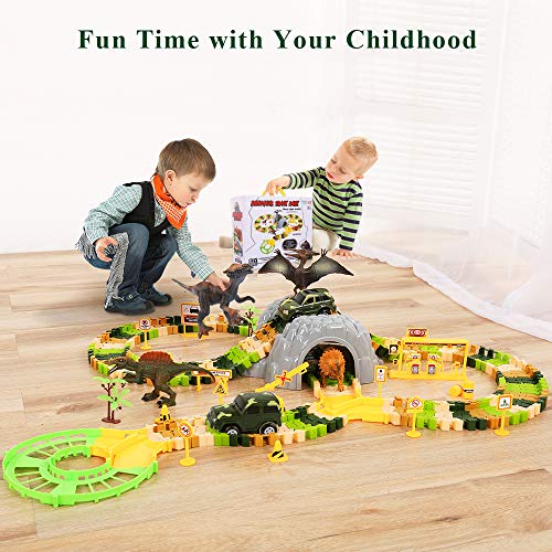 image for TEMI Upgraded 150 PCS Dinosaur Race Track Toys Set with 4 Jurassic Sol