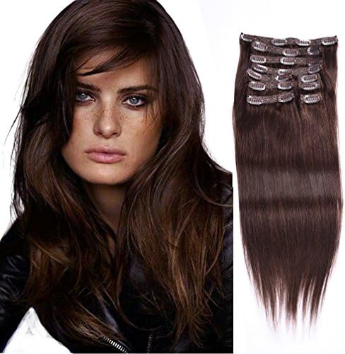 Remy Clip In Human Hair Extensions 140g Indian 100 real Human Hair 10 Pieces Thick Full Head Hair Clips On For Women Easy To Use And Remove (16 inches/40cm, #4 Chocolate Brown)