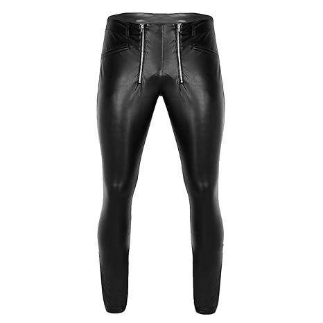 iixpin Herren Wetlook Leggings mit Reißverschluss Kunstleder Ouvert-Hose Fitness Schwarz Hose Funktionswäsche Pants