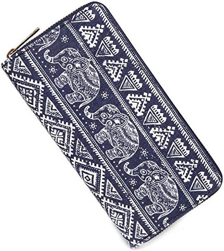 SANSARYA Elephant Wallets Women Hippie Long Zip Ladies Boho Canvas Clutch Wallet Vintage Card Holder