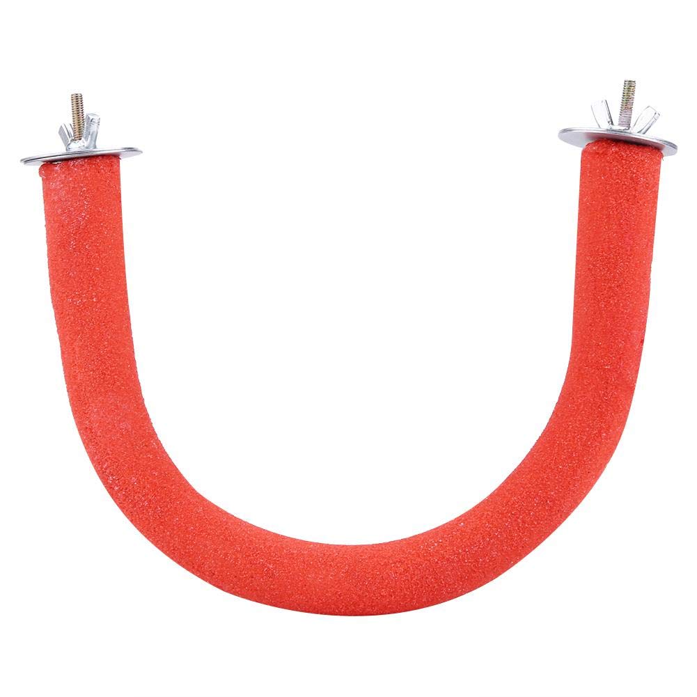 Fdit Parrot Pet Bird Rough-Surfaced Wooden Perch Stand Rack Cage Toy for Beak Paw Grinding (Red)