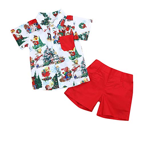 Christmas Outfits Toddler Kids Baby Boy Girl T-Shirt Tops Short Pants Clothes Set Costumes (Red, 2-3T)