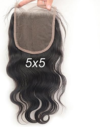 Vogue Queen Body Wave 5x5 Lace Closure Virgin Brazilian Human Hair Lace Pieces with Baby Hair Natural Color 16 inches
