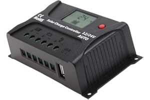 HQST HIGH QUALITY SOLAR TECHNOLOGY HQST 20Amp 12V/24V PWM Solar Charge Controller Regulator with LCD Display, USB-A Port, Compatible with Sealed, Flooded Lead-Acid Batteries