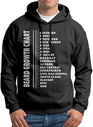 ChenXA Men's Beard Length Ruler Long Sleeve Pullover Hooded Sweatshirt Black Size XL