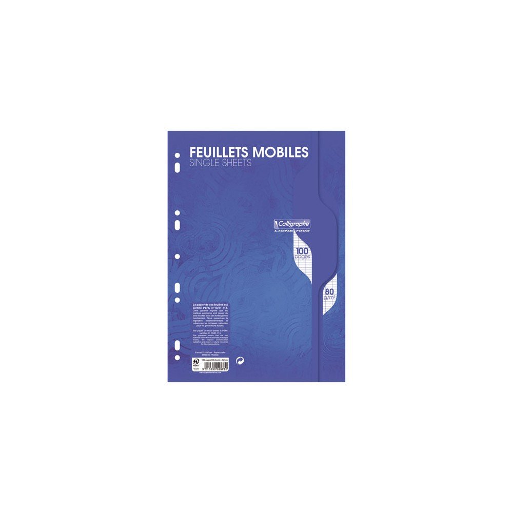 Calligraphe 2376C - A Package of Perforated (multi-punch) Single Sheets in Film (Clairefontaine Brand) - A4 21 x 29.7 cm - 100 Seyed Ruled Pages - 80 g Paper