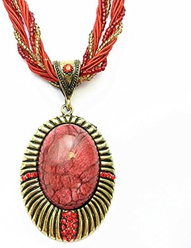 AISHEMI Jewelry Bohemia Vintage National Style Cat's Eye Stone Pendant Necklace for Women BX07 (Red)