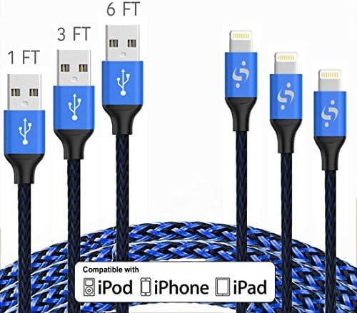 SyncTech Rubber/Fishnet Tangle-Free 1FT 3FT 6FT Lightning Cable Durable High-Speed Syncing/Charging for iPhone 7/6s/6/5/5s/SE/Plus iPad Mini/Air/Pro