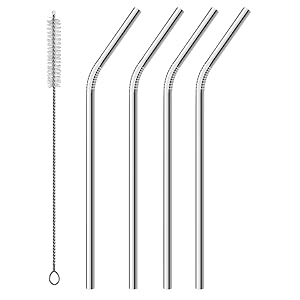 Stainless Steel Straws Set of 4, Alotpower FDA-Approved Metal Straws18/8 Reusable Stainless Steel Drinking Straws for 20 oz Tumblers Rumblers Cold Beverage