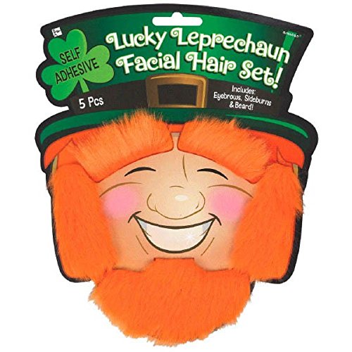 St. Patrick's Day Novelty Facial Hair Set Costume Party Face Accessory (5-Piece Set), Orange, 9" x 7.7" (Package Size).