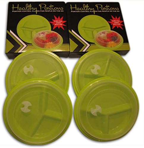 Healthy Portions Diet Control Plates- (4 Pack) - Innovative design for Losing Weight with 3-Sections &amp; Leak-Proof Lids - Reusable, Easy to Clean, Microwave &amp; Dishwasher Safe | BPA free