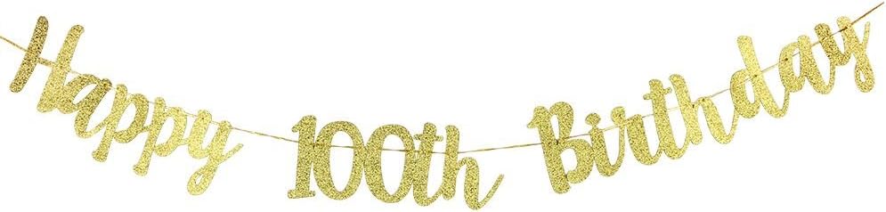 Happy 100h Birthday Banner Gold Glitter Letters Hang Bunting Party Decorations Supplies