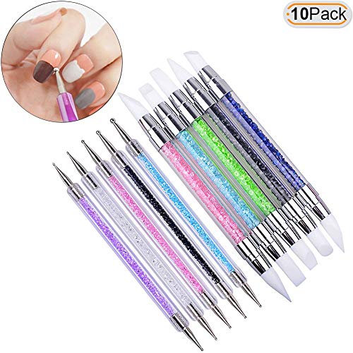 10pcs Nail Art Gel Carving Pen Acrylic Dotting Tool Nail Silicone Brushes Set Pottery Clay Sculpting Tools,Nail Dotting Pen 2 Way Double Ended