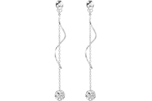 SLUYNZ 925 Sterling Silver CZ Droplet Dangle Earrings Chain for Women Teens Wedding Bridal Dangle Earrings Curved Tassel