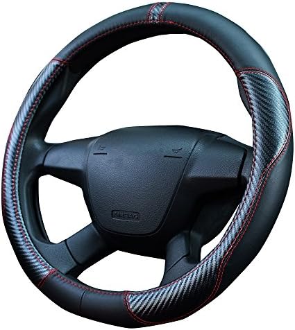 Genuine Leather Steering Wheel Cover - Mukool 2017 New Design Black Leather Steering Wheel Cover Wrap 15 Inch Carbon Fiber Color For Steering Wheel,Girls,Women,Men,Racing,Natural Rubber
