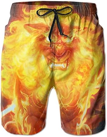 Mens Cheetah Tiger Fire Swim Trunks Beach Shorts with Pockets Lining