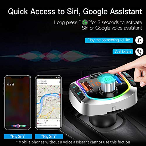 Bluetooth 5.0 FM Transmitter for Car, QC3.0+TypeC PD Fast Charge