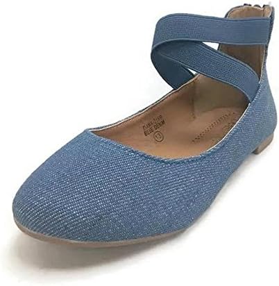 ANNA Dana-20KB Girls' Dress Ballet Flat Faux Suede Shoes, Denim 3