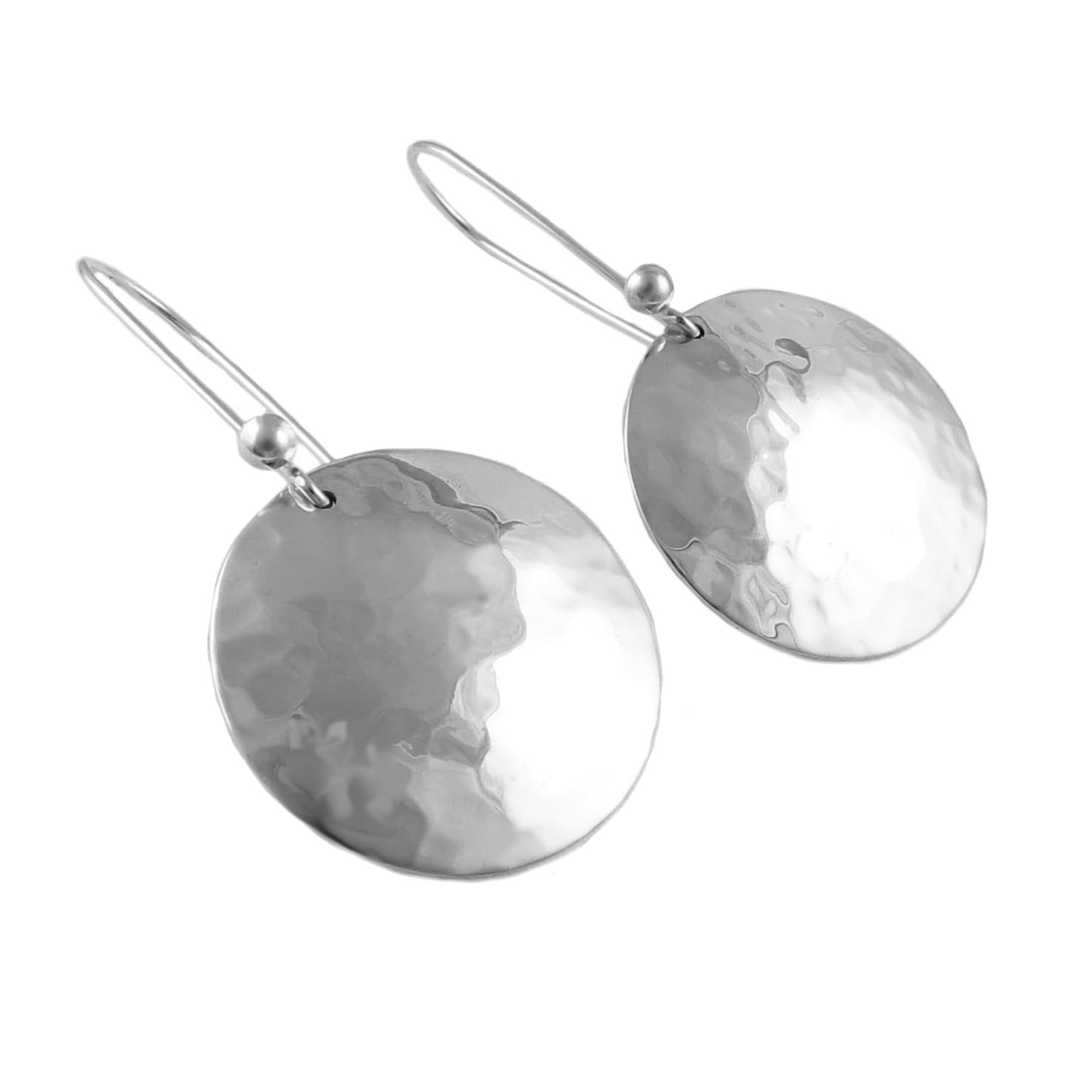 Long Hammered 925 Sterling Silver Circle Dangle Earrings