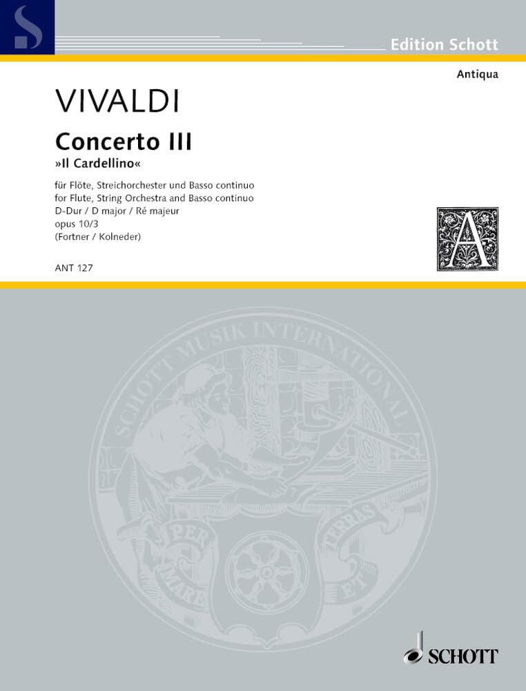 Concerto No. 3 D major: "Il Cardellino". op. 10/3. RV 428/PV 155. flute (treble recorder), string orchestra and basso continuo. Partition.