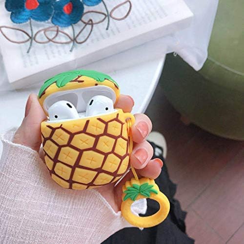 Cute airpods Cover, AKXOMY Airpods Skins Cute Cartoon Fruit Silicone Earphone Case Cover Protective Clip Skin for AirPods 1&2 (Pineapple)
