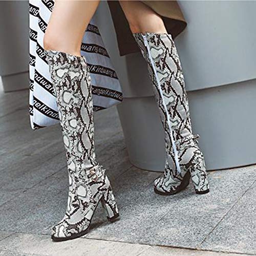 5130TNU0IFL YHZQ 2020 Mujeres De Alto De Rodilla Botas, Patrón De La Serpiente De Cuero Tacones Altos Botas De Moda grey-EU35 YHZQ 2020 Mujeres De Alto De Rodilla Botas, Patrón De La Serpiente De Cuero Tacones Altos Botas De Moda grey-EU35 - Imagen 5
