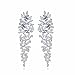 GULICX Shinning Cubic Zirconia Art Deco Leaf Drop Chandelier Dangle Earrings Bride Silver Plated Base