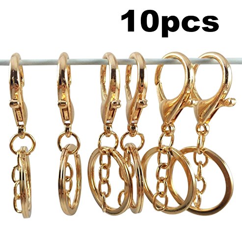 UPC 701142814332, YAKA 10pcs Gold Lobster Clasp Keychain, Zinc Alloy snap hook key chain Rings with Decor Chain