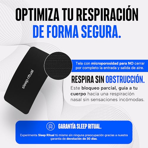 Sleep Ritual Mouth Tape. 60 Cintas Bucales. Tiras Bucales Hipoalergenicas que permiten el paso parcial del aire, guiando al Cuerpo hacia una Respiración Nasal (Negro)