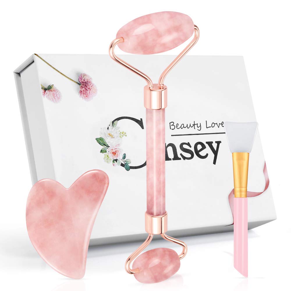 Jade Roller for Face Gua Sha Set Facial Natural Stone Massager Anti-Aging Roller Body Eyes Neck Lymphatic Drainage Tool Reduce Wrinkles Womens Gifts