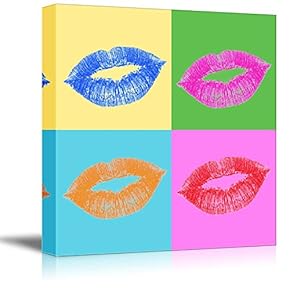 Canvas Wall Art - Multi-Color Pop Art with Lips - Giclee Print Gallery Wrap Modern Home Art Ready to Hang - 12" x 12"