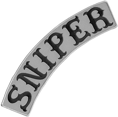 VEGASBEE® SNIPER REFLECTIVE EMBROIDERED PATCH TOP ROCKER FOR BIKER JACKET VEST SIZE XL 12" USA