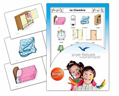 Bedroom Flashcards in French Language - Flash Cards with Matching Bingo Game for Toddlers, Kids, Children and Adults - Size 4.13  5.83 in - DIN A6