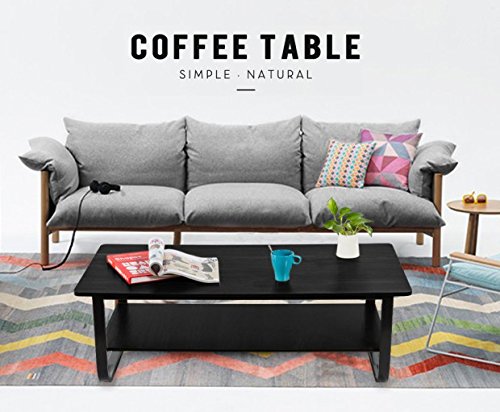 Coffee Table, Pexfix Modern Solid Wooden Tea Table Simple Design Rustic Black Living Room Coffee Table with Storage Shelf