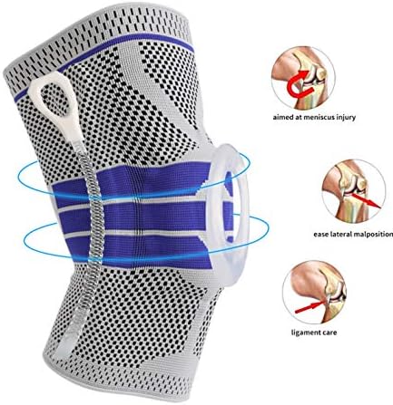 Knee Brace Compression Sleeve, Elastic Knee Wraps Patella Stabilizer with Silicone Gel & Spring Support, Hinged Kneepads Knee Protector for Meniscus Tear Arthritis Running Men Women - Single Large