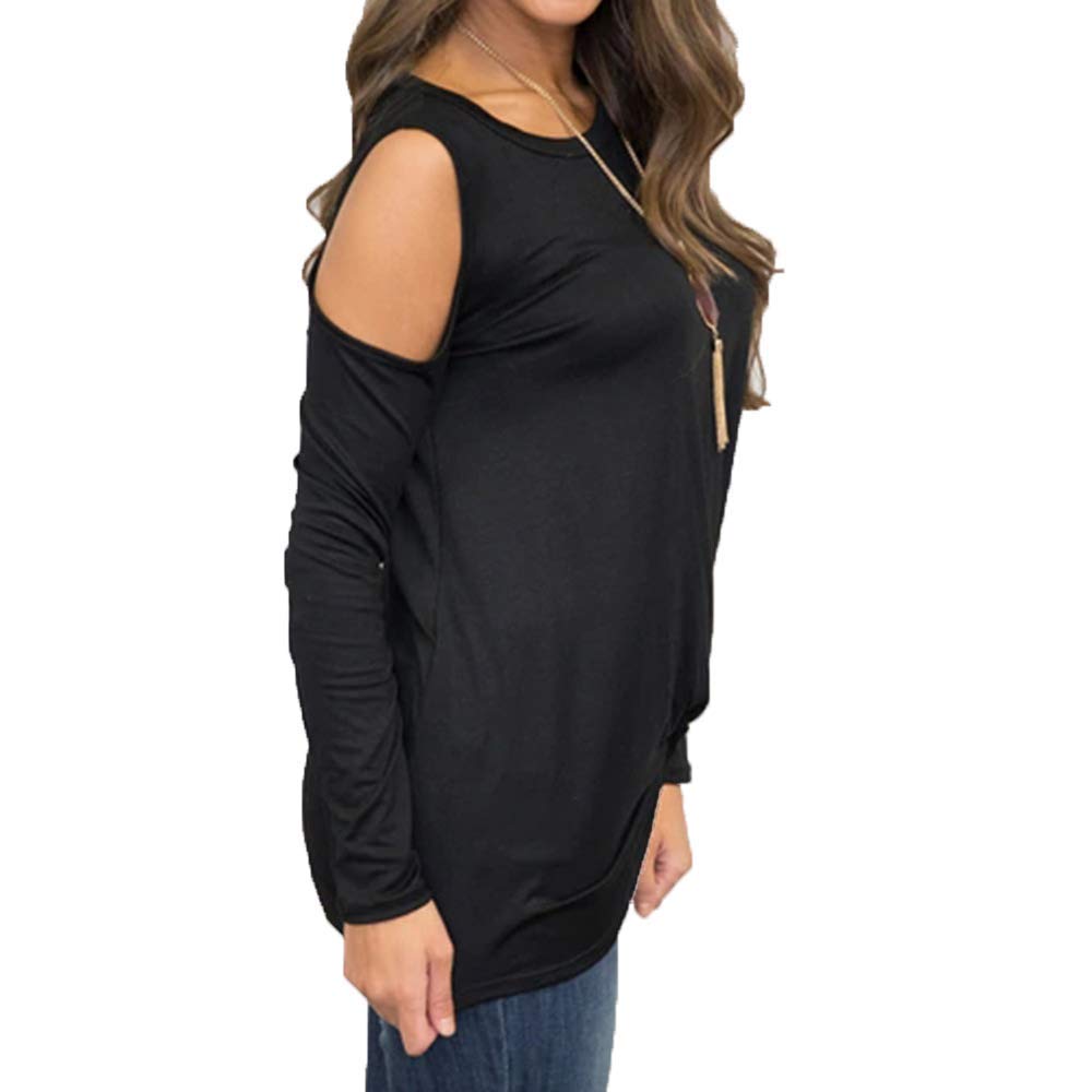 Eanklosco Cold Shoulder Tops Women Off Shoulder Blouses Long Sleeve Shirts with Front Knot Design Tunics Black XL/UK 14