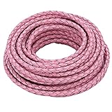 Boruo Brand 3mm Round Folded Bolo PU Braided Leather Cord For Necklace Bracelet Jewelry Making (5m Pink Color)