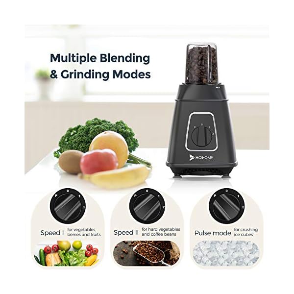 Hosome Blender, Smoothie Blender Multi-Speed, 6 Stainless Steel Blades, 3 BPA-Free Tritan Portable Bottles, Anti-Slip Base for Fruit, Vegetable, Smoothie, Juices, Baby Food, Ice Cube, Coffee Beans