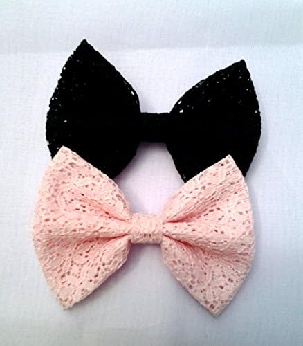 SET OF 2- SOFT PINK LACE AND BLACK LACE SMALL BOW HAIR CLIPS