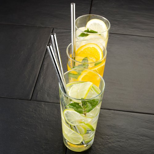 infactory Mehrweg Strohhalm: 4er-Set Cocktail-Trinkhalme aus Edelstahl (Mehrweg Trinkhalme) – Bild 3