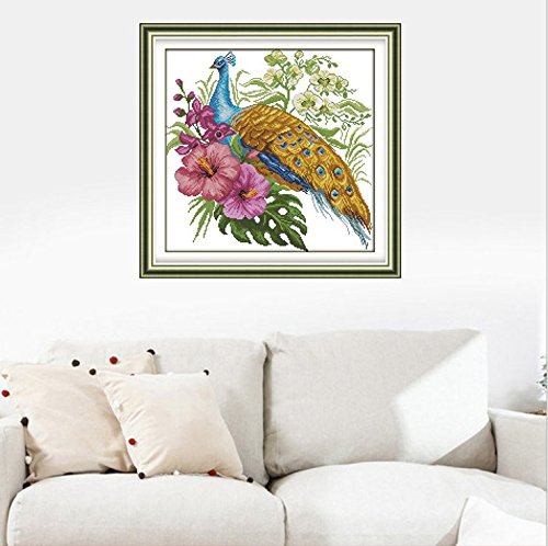 Eafior DIY Cross Stitch Kits Handmade Needlework Embroidery Kits Peacock pattern printed design Home Decoration Wall Decor 52x51cm(No frame)