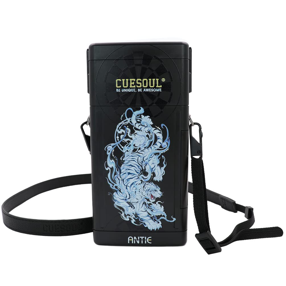 CUESOUL ANTIE Hard Dart Case,Holds 6 Steel Tip Darts/Soft Tip Darts & Extra Accessories,with Four Mythological Symbols Design,Durable Use